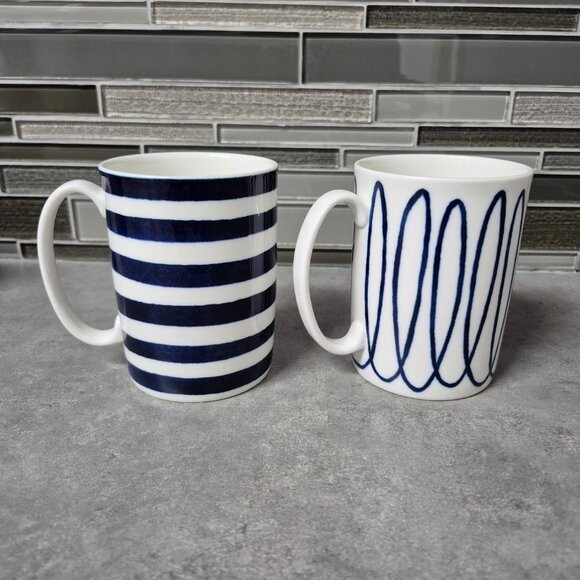 Kate Spade x Lenox Charlotte Street Navy and White Coffee Tea Mug Cups Set of 2 - Picture 3 of 8